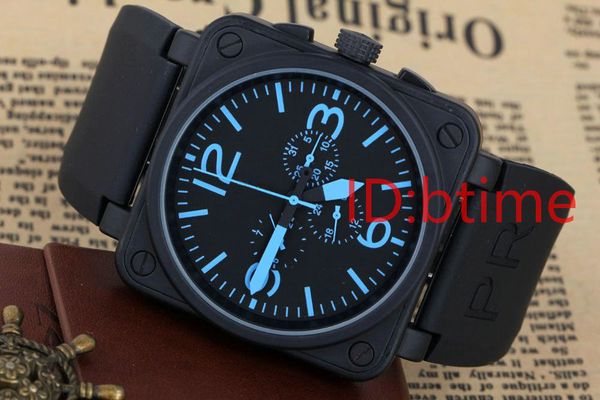 Nuovo orologio da uomo automatico meccanico a 6 lancette in acciaio inossidabile Bell Aviation Luxury Dive Black Rubber Silver Blue Watches designer