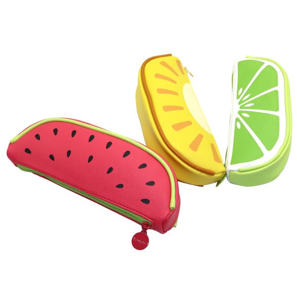 

wholesale- 1 pcs cute fruit pattern pencil case pu leather pencil bag cartoon storage bag office pencilcase cute school supplies