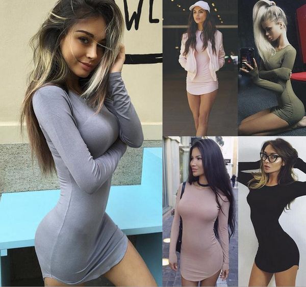 Женщины Sexy Pure color dress одетый с длинным рукавом мини-юбка ночной клуб нерегулярные большой ярдов Dress Multi