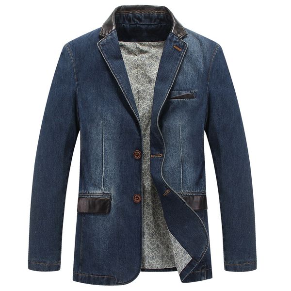 

wholesale- brand denim jacket men patchwork denim blazer men casual suit men chaqueta de mezclilla jaqueta jeans fashion blazer masculino, Black;brown