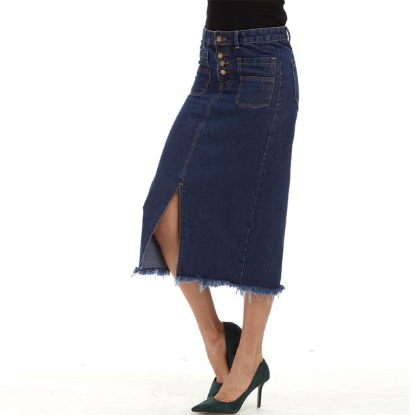 

2017 лето элегантная мода новая середина икры юбки женщин европейского стиля джинсовые юбки плюс размер повседневная свободная сексуальная открытая юбка