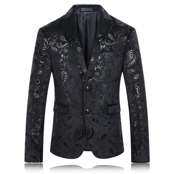 Uomo da blazer nero intero paisley paesley giacca da sposa giacca slim fit costumi eleganti abbigliamento da palcoscenico per cantante maschile blazer258z