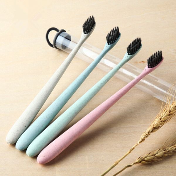 

wheat stalk bamboo charcoal teethbrush soft toothbrush portable for travel use teeth whitening product oral hygiene