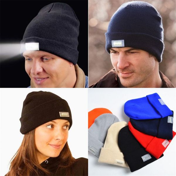 

led light hat portable head lighting lamp gorro beanies night fishing hunting camping running lighting caps outwear knitting woolen hats, Blue;gray