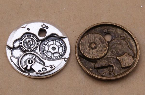 

100pcs/lot antique sivler antique bronze diy retro jewelry accessories hardware watch movement gear pendant diy jewelry 25x25mm, Blue;slivery