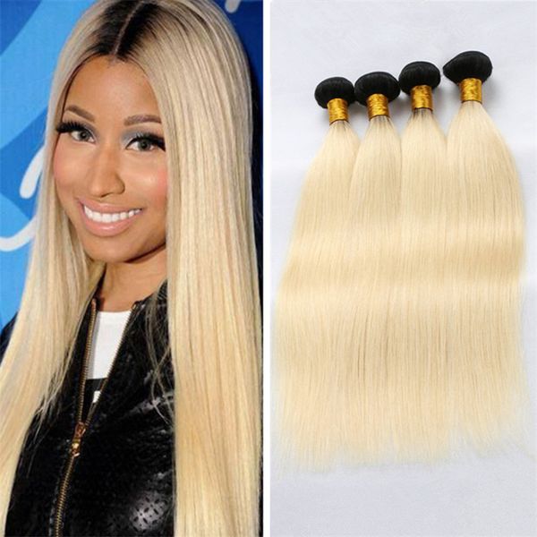 Dark Roots Blonde Ombre Brazilian Straight Hair 4 Bundles Two Tone