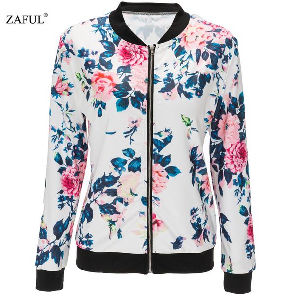 

wholesale- zaful women basic coats bomber jacket jaqueta feminina chaquetas mujer abrigo ethnic printing jacket women coat plus size 2xl, Black;brown