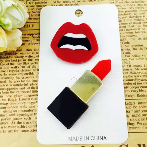 

wholesale- 1set korean hand lipsticks brooch lapel pins flower symbol brooches safety pins percing acrylic broches badge shirt collar gift, Gray