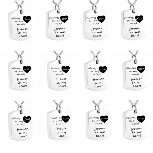 

always on my mind forever in my heart square necklace grandma name pendant cremation urn necklace custom jewelry, Silver