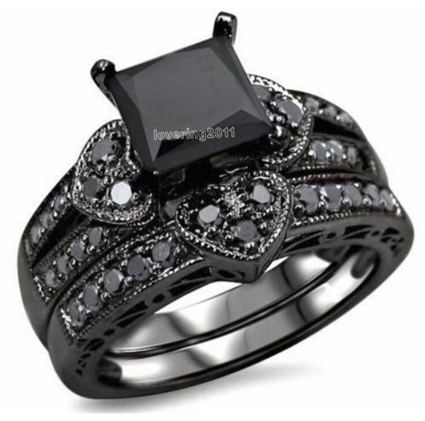Choucong Princess taglio nero pietra 5A zircone pietra 10KT oro nero riempito nuziale fidanzamento anello nuziale set Sz 5-11 regalo