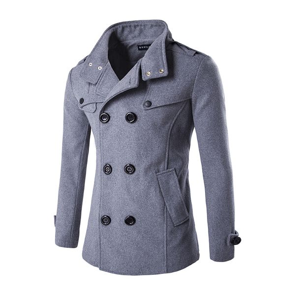 

gnibiel men's coat windbreaker winter man personality pure color double-breasted chest zipper design favors woolen cloth, Black