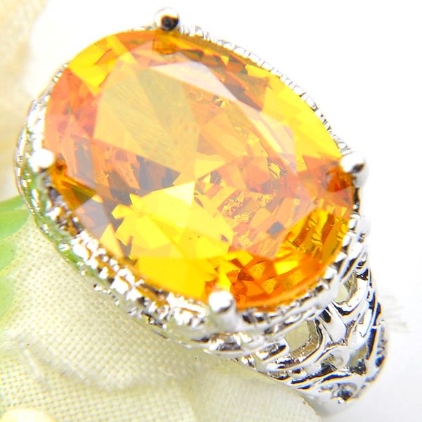 

luckyshine 10 pcs new wedding gift oval yellow citrine gems 925 silver cz zircon vintage solitaire ring size 7 8 9, Golden;silver