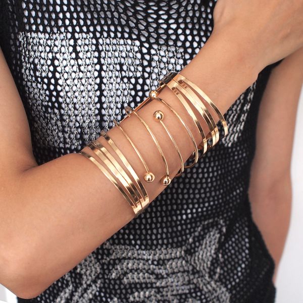 

manilai wide alloy statement cuff bracelets bangles women fashion metal geometric big bangle female jewelry golden silver color, Black