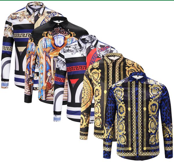 

2019 повседневная Medusa мода мужская с длинным рукавом цветочный Платье рубашка цвет