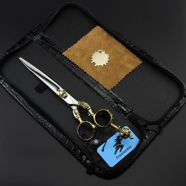 

with leather case ander 7.0 inch 440c 62hrc tb-72 cutting scissors with the crown of the pharaoh on scissors handle