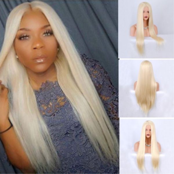 

Мода 613# цвет блондинка шелк прямые кружева фронт парик синтетические Бесклеевые длинные парики с естественной волосяного покрова термостойкие парики для женщин