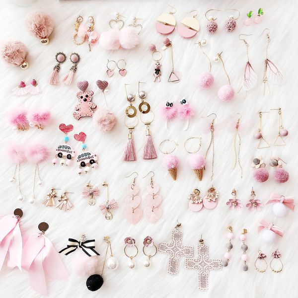 

cute girl heart pink series earrings earrings flowers love wing chain hair accessories tassel earrings eardrop dangler jewelry, Silver