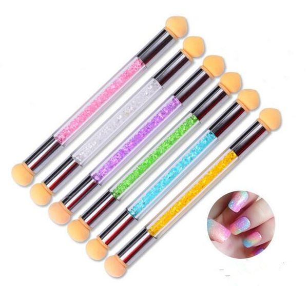 

new salon beauty glitter powder sponge nail brush with cap gradient pearl laser rhinestone handle manicure nail art tool kd, Silver