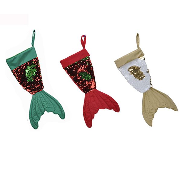 16 inç Noel Pullu Mermaid Çorap Hediye Şeker Çanta Noel Çorap Noel Ağacı Kolye Dekorasyon Parti Dekor 3 Renkler C5064