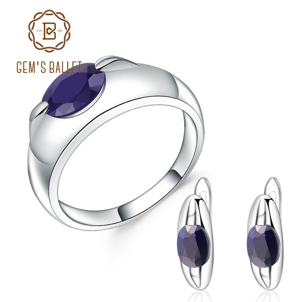 

gem's ballet naturalblue sapphire ring earrings 925 sterling silver triangle gemstone jewelry set for women wedding & engagement, Black