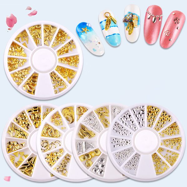 

1 box mixed metal matte rose gold nail accessories feather geometric japanese nail art studs gold silver 3d art decorations, Black