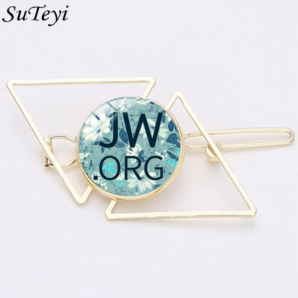 

suteyi fashion women girl simple flower jw.org glass hairpins gold color hollow triangle geometric metal hair clip accessories, Golden;white