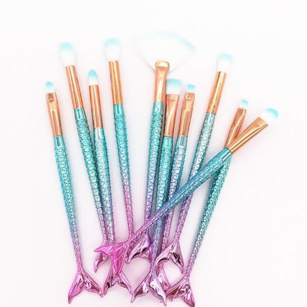 

mermaid makeup brushes set foundation blending powder eyeshadow contour concealer blush cosmetic makeup tool