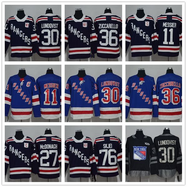 

36 Mats Zuccarello 30 Henrik Lundqvist 11 Mark Messier 27 Ryan McDonagh Men's New York Rangers 2018 New hockey Jerseys Stitched logo