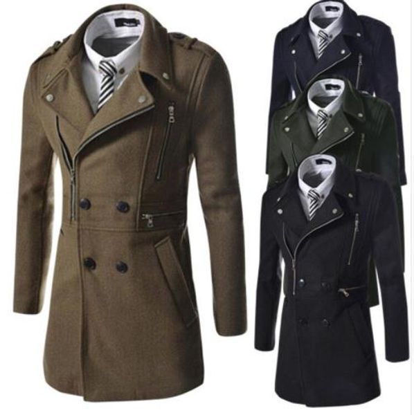 

2018 autumn and winter men's new fashion double-breasted jacket jacket windbreaker zipper button solid color gentleman england, Black