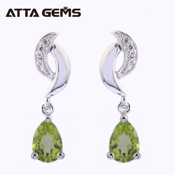 

natural peridot sterling silver drop earring for women natural gemstone august birthstone women's earrings classic style, Golden;silver