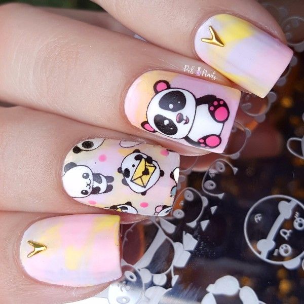 

1 pc born pretty cute panda design nail stamping plates template rectangle manicure nail art image plate bpx-l015, White