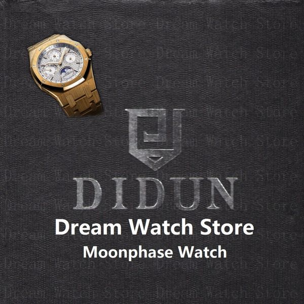 

didun watch mens watches automatic gear s3 gold watch waterproof moonphase wristwatch stainless steel bracelet, Slivery;brown