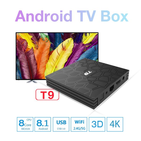 

TV Box Android 8.1 T9 RK3328 Четырехъядерный процессор 4G 32G Встроенный WiFi Smart Media Player 4K 1080P H.265 Goo