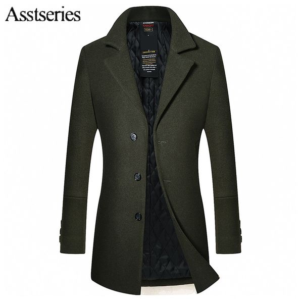 

men's wool coats&jackets winter woolen jacket man long section single breasted turn-down collar casual woolen coat 170wy, Black