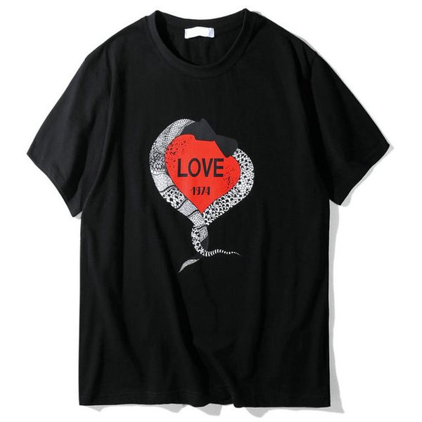 

fashion designer brand clothing t-shirt for men red heart 1974 snake print short sleeve cotton casual tshirt tee shirt shirts, White;black