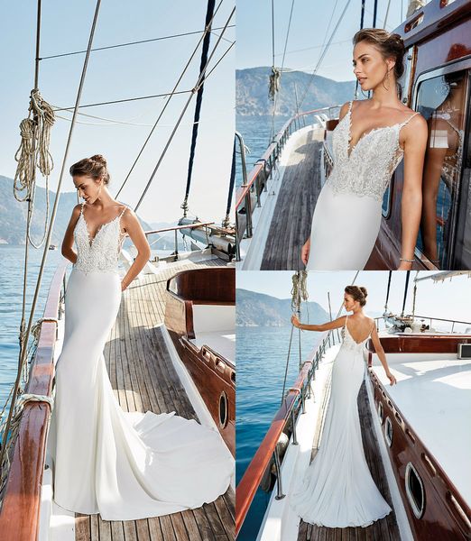 

sexy eddy k свадебные платья с бисером русалка кружева аппликация рукавов sheer шеи свадебные платья спинки развертки поезд свадебное платье, White