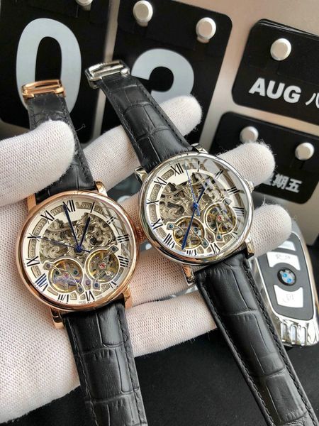 

luxury watches car ballon 43mm double tourbillon dial machinery genuine leather strap mens watch brand watches gent wristwatch aaa205, Slivery;brown