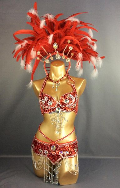 

parade 2015 samba rio carnival costume feather headdress #c209, Red