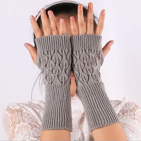 2018 новая зима женщины пальцев трикотажные длинные перчатки рука теплее твист шерсть половина палец варежки 12 пар / лот