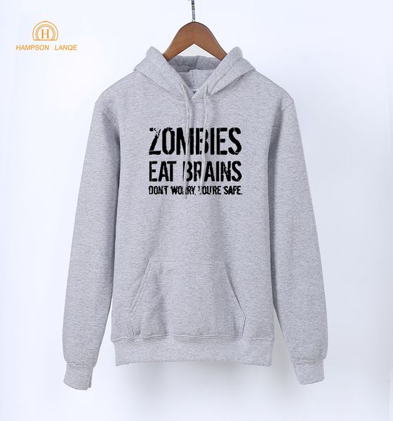 

hampson lanqe zombies eat brains you're safe funny sweatshirt 2018 spring autumn long sleeve hoodies women pullovers streetwear, Black
