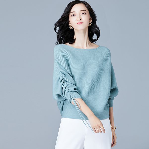 

season contracted round collar bat sleeve sweater the new spring 2018 pure color easy turtleneck sweater female, White;black