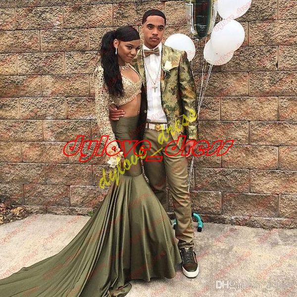 

2018 plus size two piece prom dresses mermaid evening gowns formal dresses black girl long sleeves prom dress