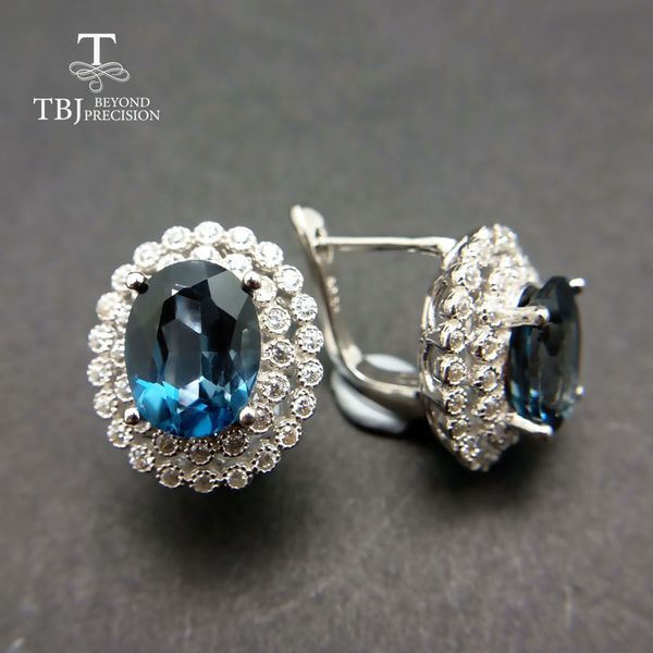 

tbj,2018 clasp earring with london blue z in 925 sterling silver jewelry,natural gemstone earring for women,classic design, Golden;silver
