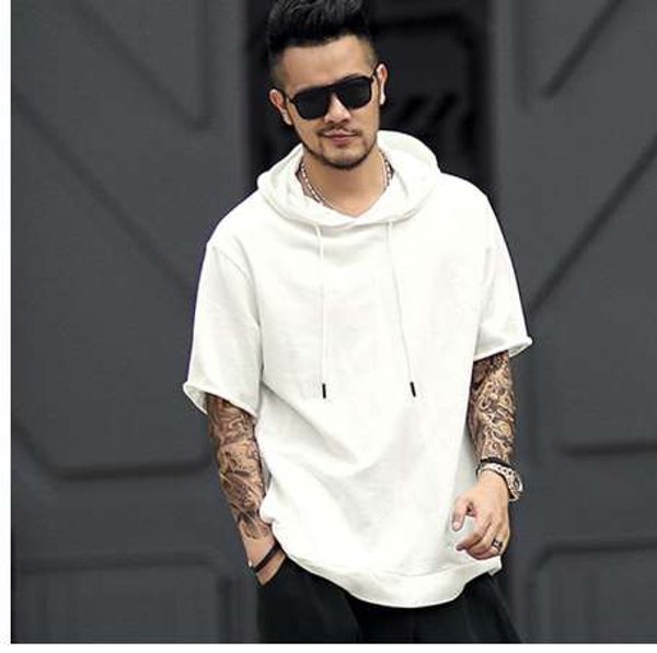 

men new spring solid hooded black short sleeve sweatshirt metrosexual men hoodies fashion cotton casual