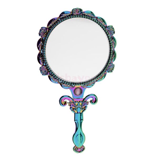 

vintage metal handheld foldable travel mirror antique hand mirror round