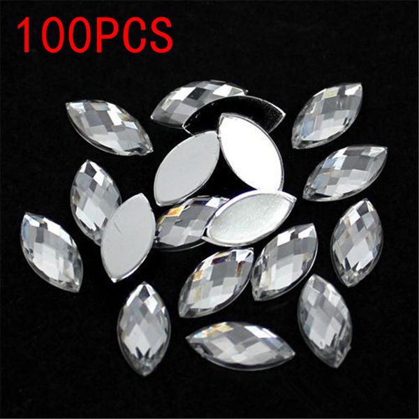 

100pieces flat back marquise earth facets crystal clear acrylic horse eye shape rhinestone nail art accessories, Silver;gold