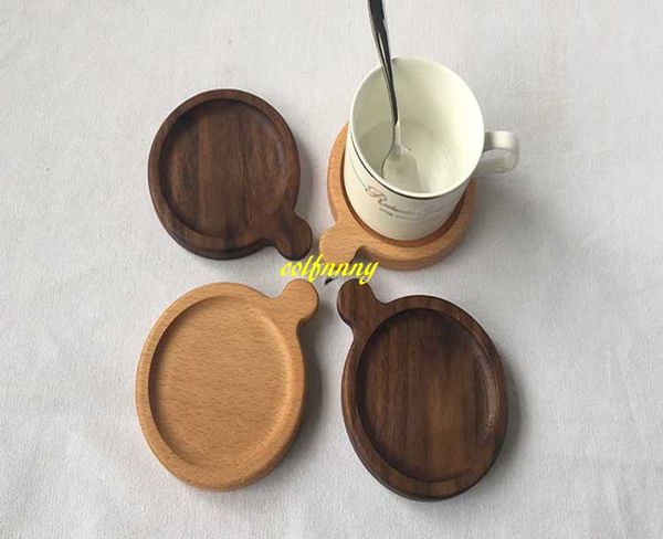 50 teile/los großhandel Massivholz Kaffee Tasse Untersetzer Mit Griff Buche Schwarz Walnuss Holz Runde Trinken Tasse Pads Tee Tasse matten