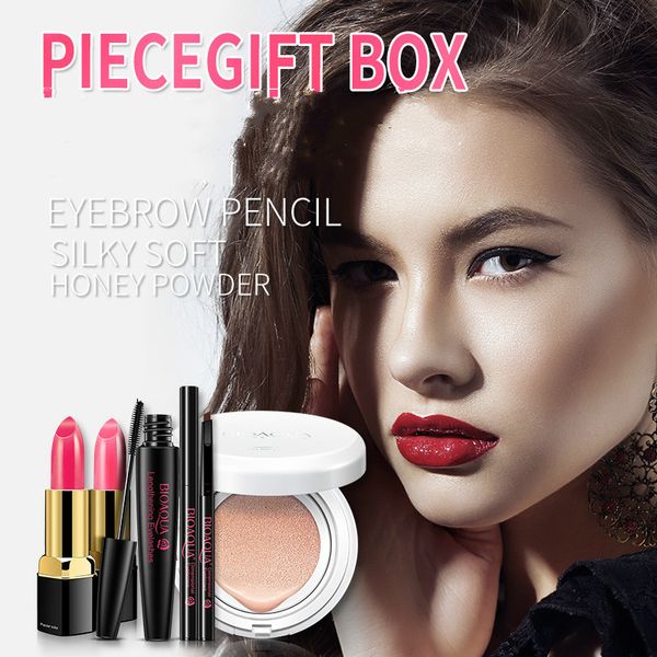 

makeup set includes lipstick, mascara, eyebrow pencil, air