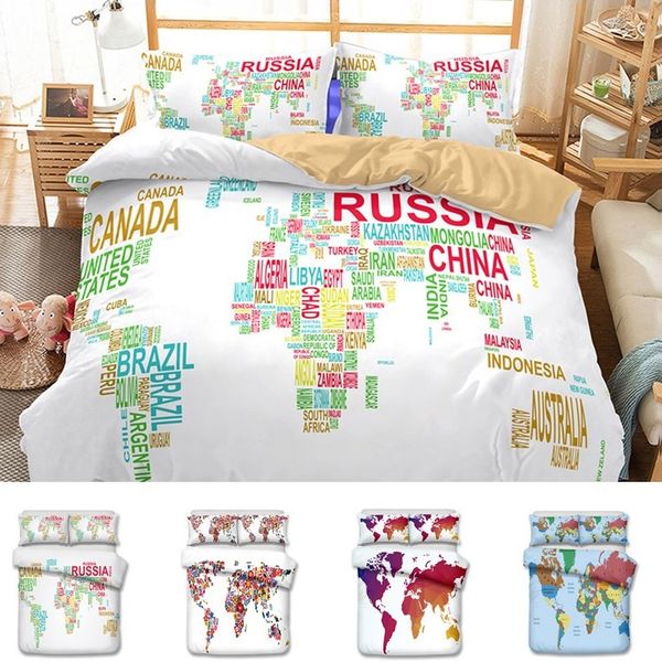 Hot Sell 6 Styles Us Au Size Luxury Bedding Set Duvet World Map