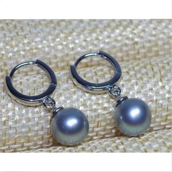 

2018 a pair of 8-9mm south sea gray drop pearl earring 925 sterling silver hoop, Golden